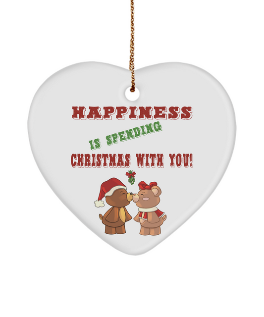 Happiness Is Spending Christmas With You Teddy Bears Kissing Mistletoe Xmas Christmas Ornament